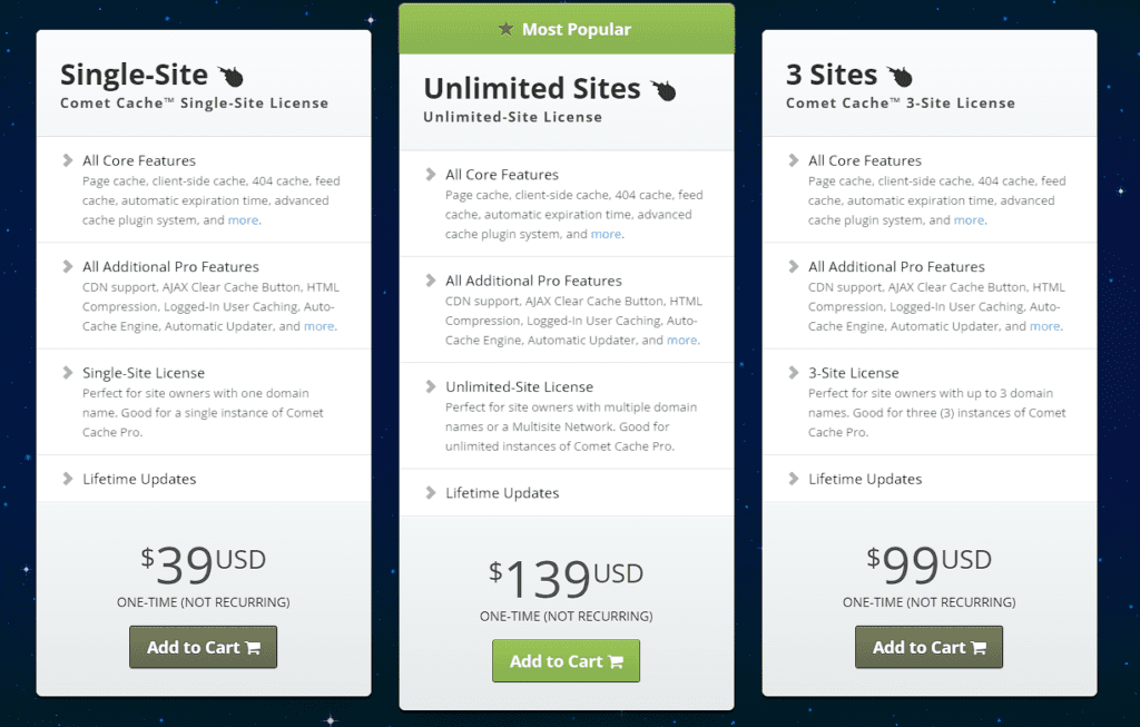 Comet cache Pricing